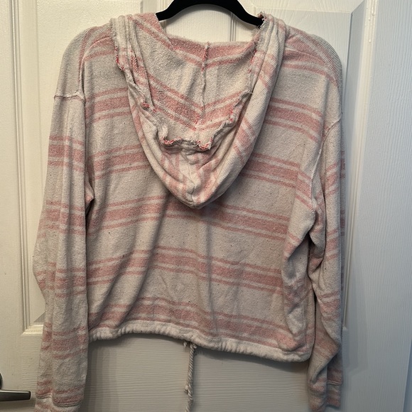 Gently Worn: Billabong Pink and White Striped Hooded Distressed Sweatshirt - Picture 3 of 3